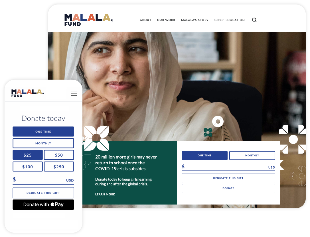 Give Lively example of a nonprofit member "Malala Fund" showcasing our simple donation widget on their website