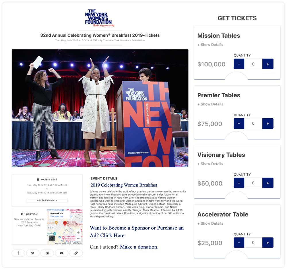 New York Women's Foundation Event Ticketing Page