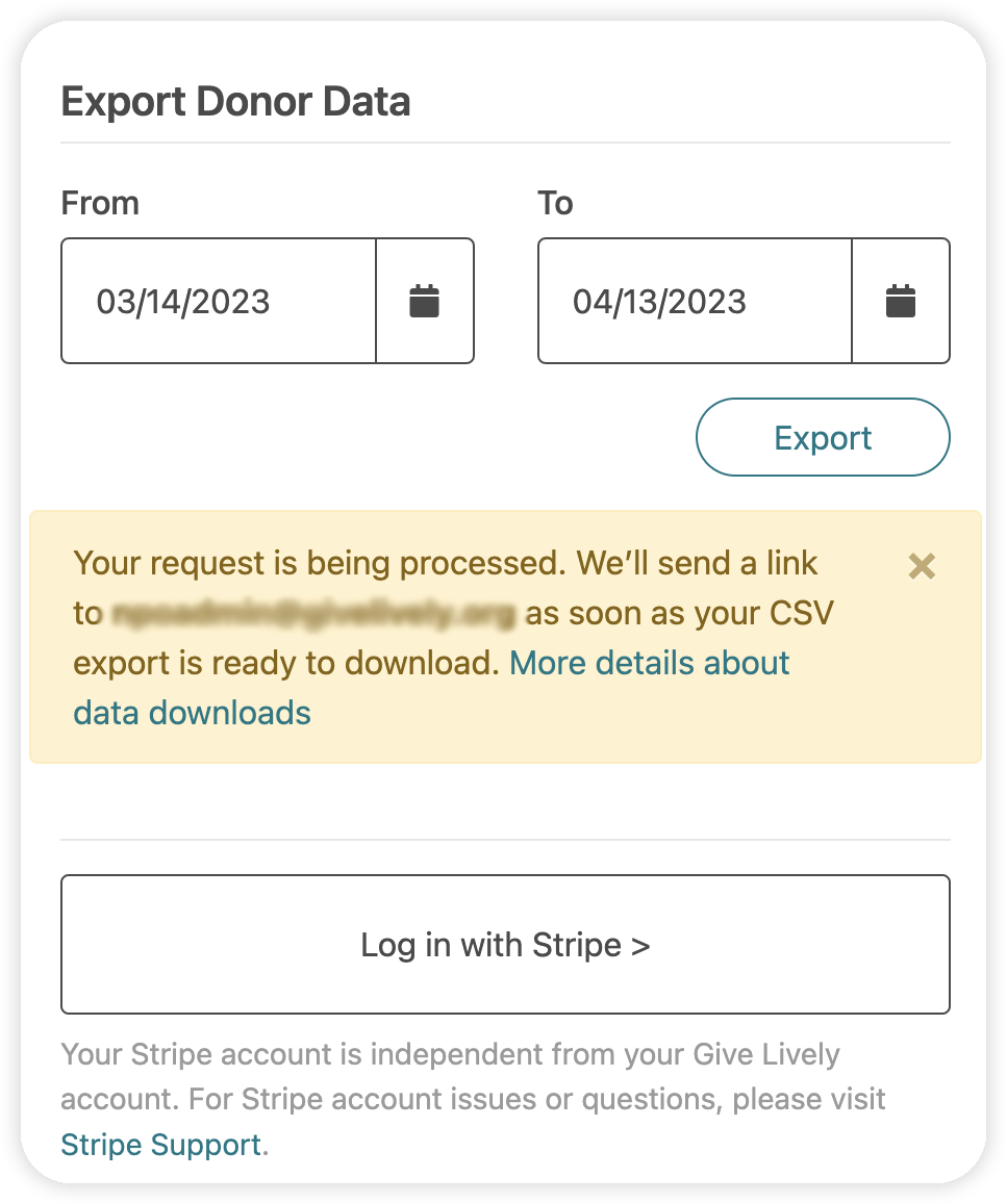 Screenshot of the "Export Donor Data" tool 