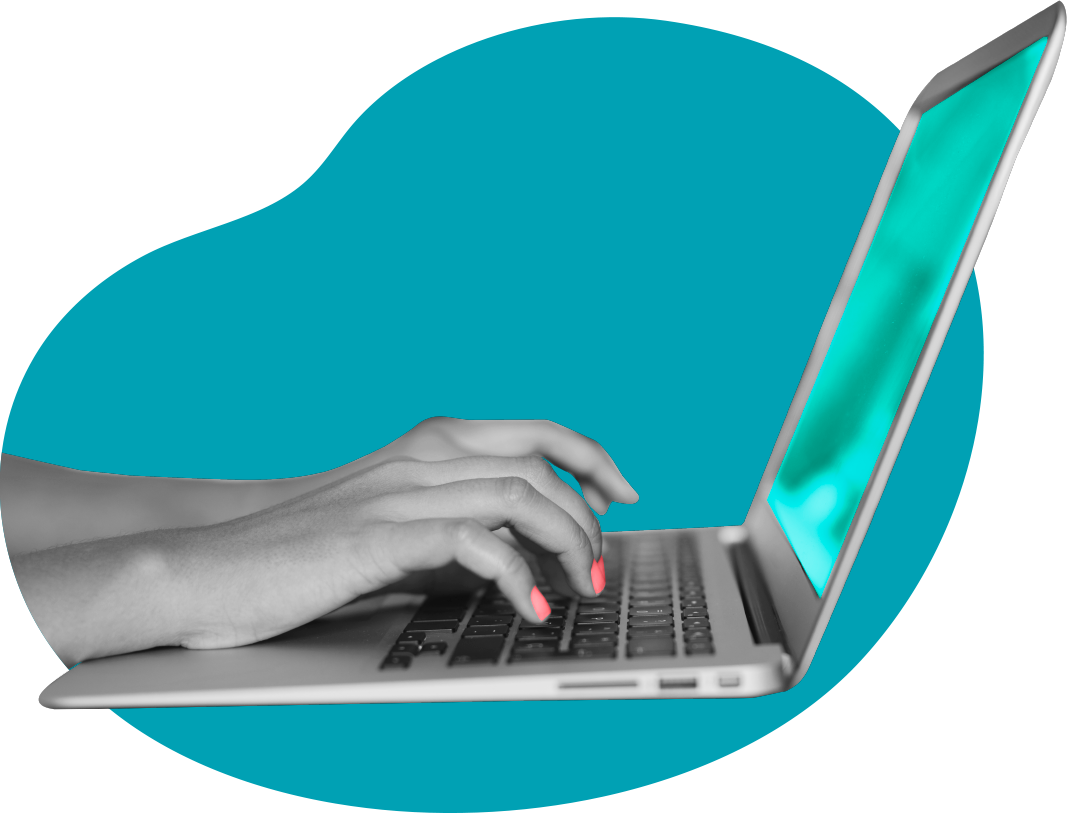 Illustration of woman with laptop, sitting on Give Lively logomark, considering membership