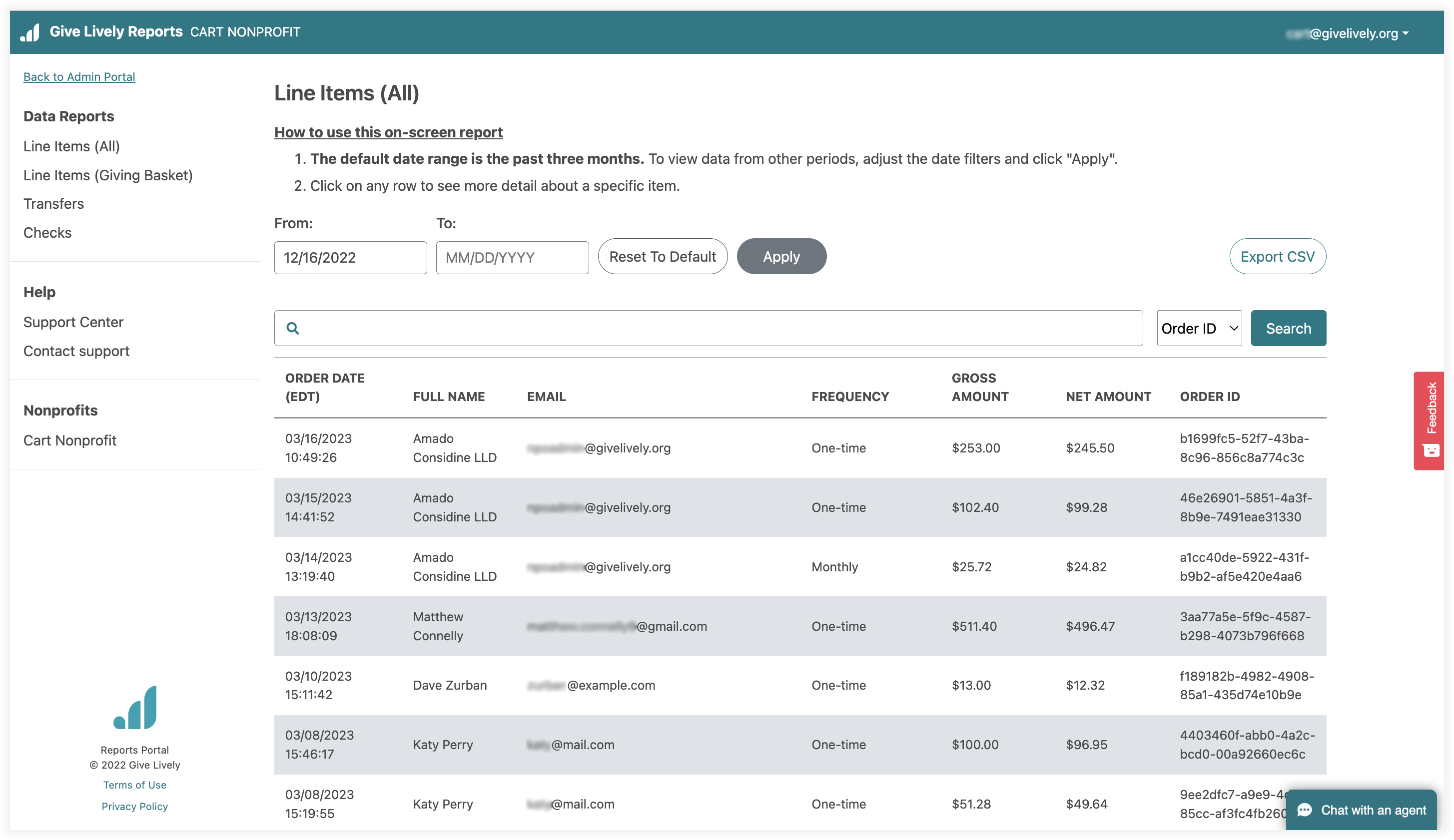 Screenshot of the on-screen Line Items (All) report 
