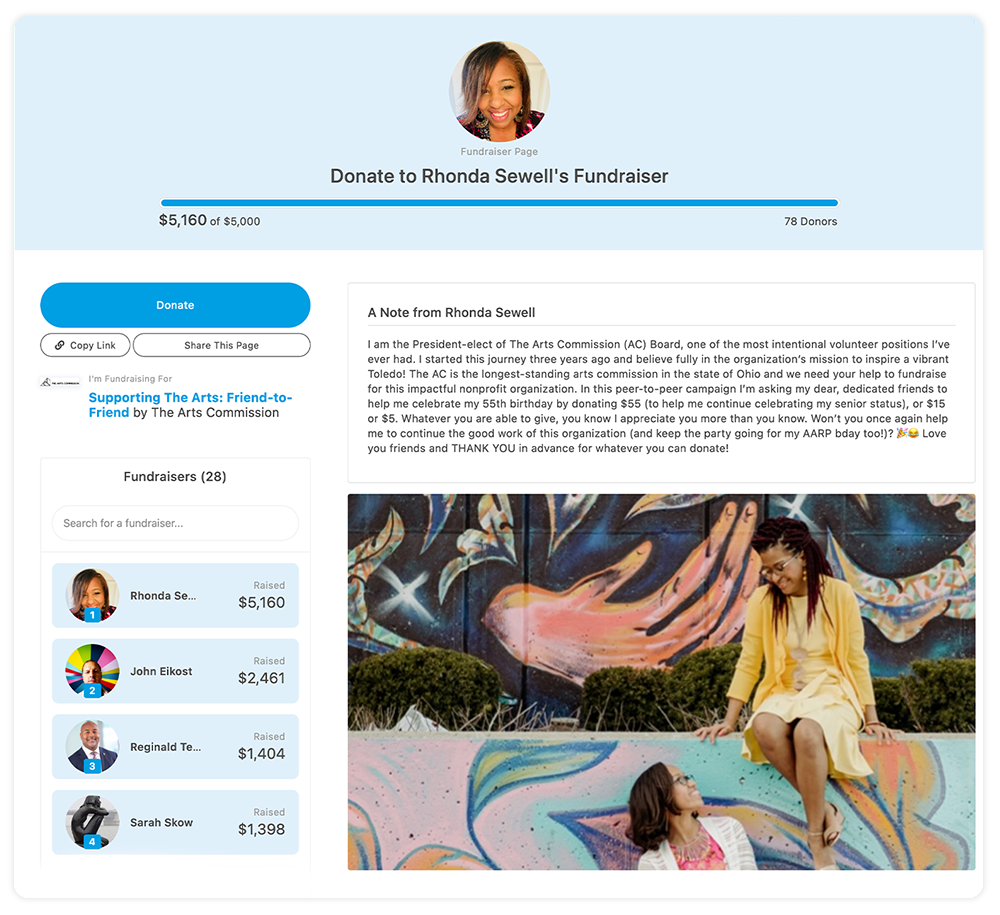 An image of an example Peer-to-Peer Fundraising Page.