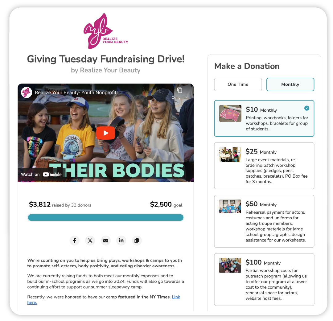 A screenshot of the "GivingTuesday Fundraising Drive" Campaign Page.