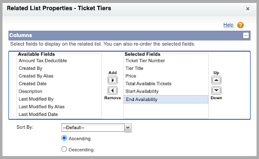 Screenshot with examples of Available Fields and Selected Fields in the menu