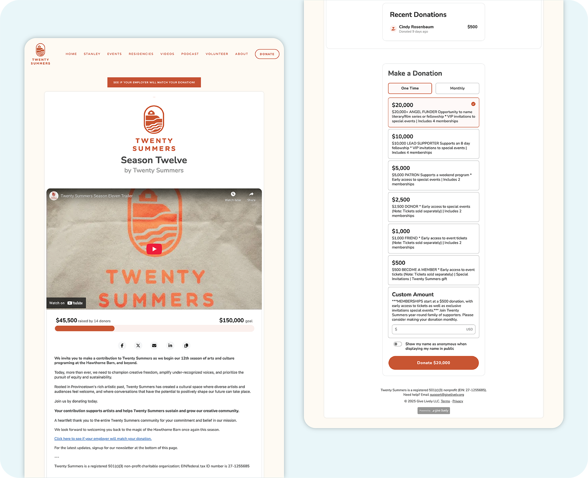A mock example of a Branded Donation Widget on a web page.